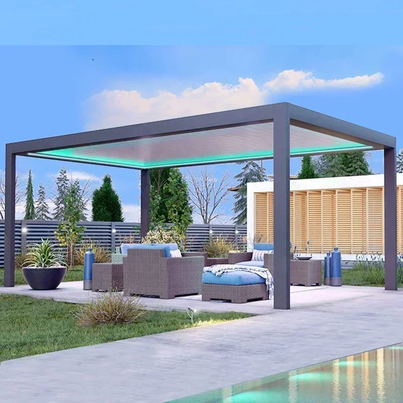 Modern Garden 4x3 Gazebo Aluminum Electric Opening Closing Waterproof Patio Louvered Pergola Roof