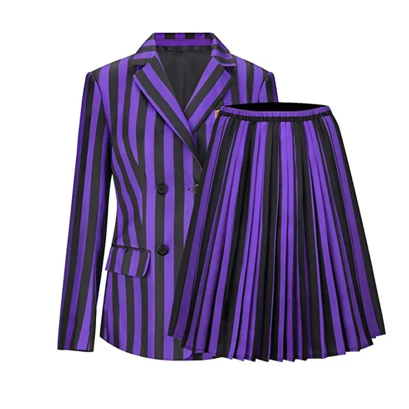 Cythe Addams Family Girls Women Nevermore Academy School Uniform Cosplay Costume Family Halloween Birthday Party Clothes Wig