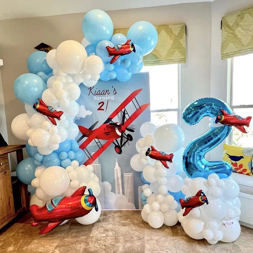 

109Pcs Airplane Theme Balloons Garland Arch Sky Blue White Latex Balloon for Children's Toys Kids Baby Shower Decorations