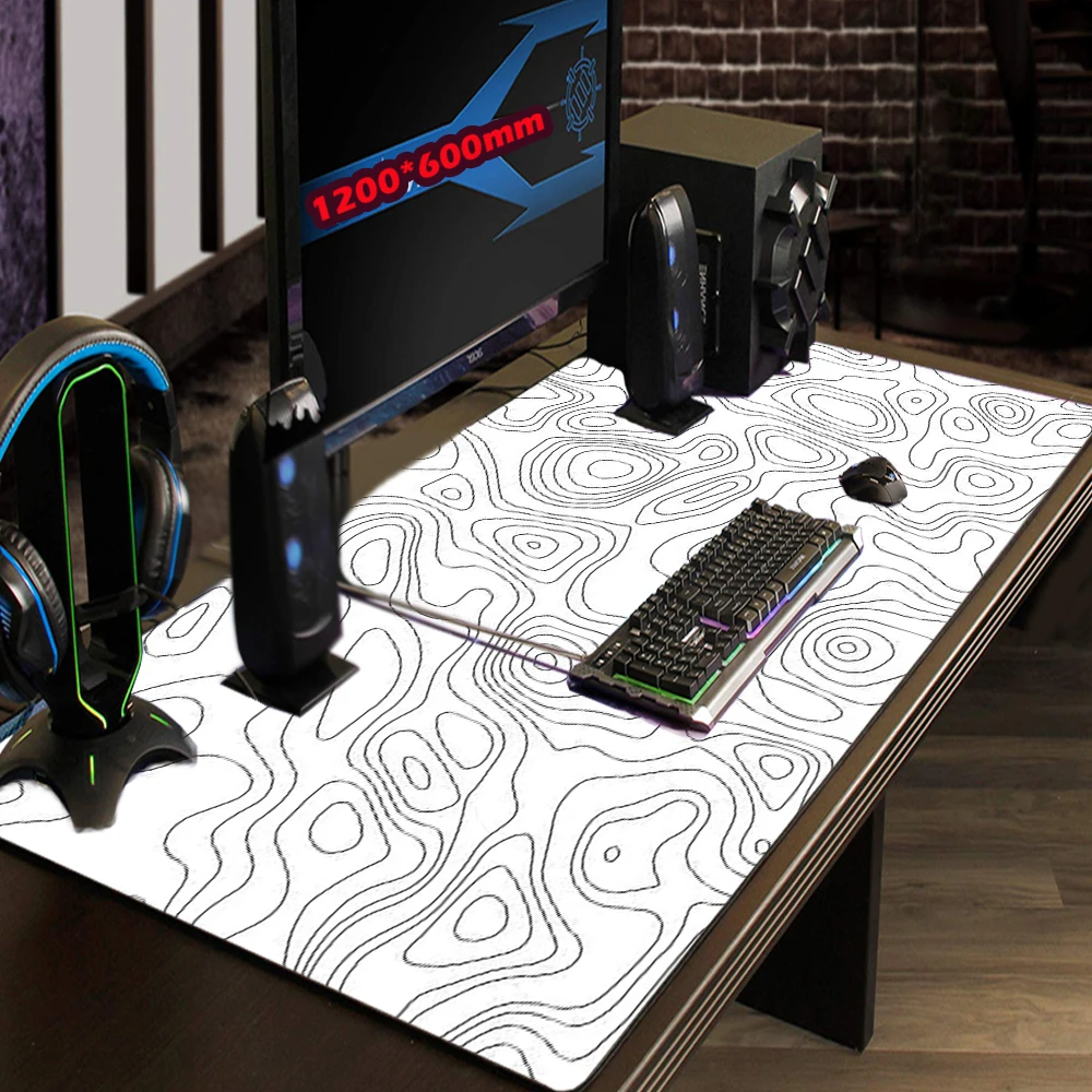 Desk Mat White Big Pc Gamer Mauspad Strata Liquid Accessories Aesthetic 1200x600 Minimalist 100x50 Extra Large 900x400 Custom