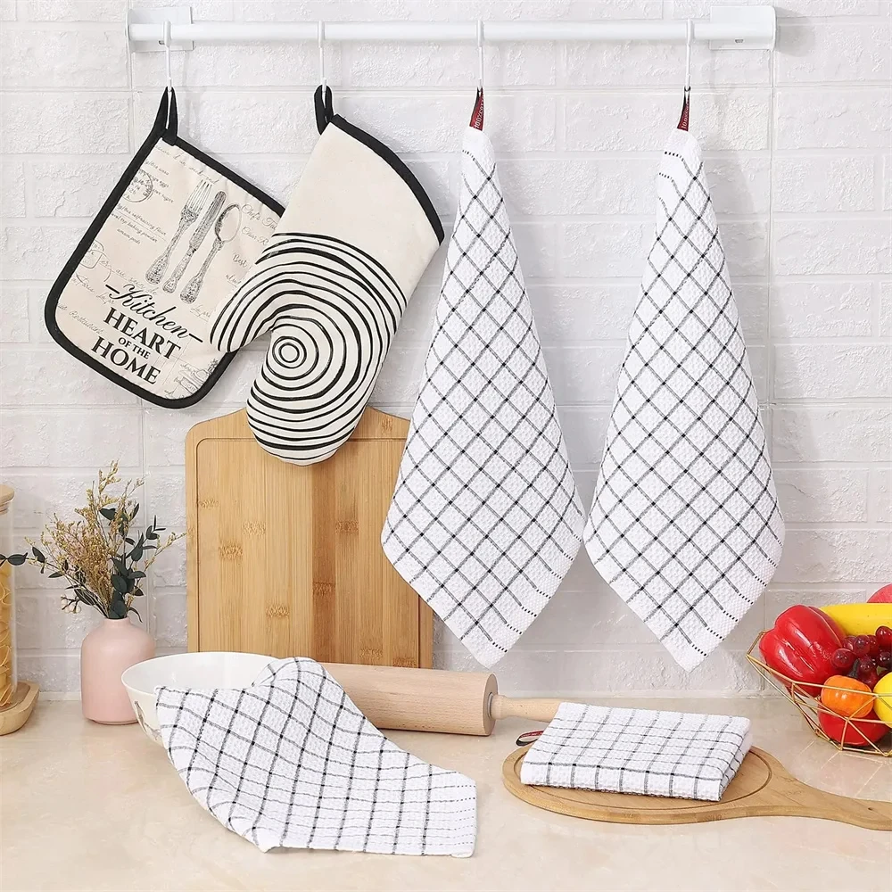 Olanly 100% Cotton Kitchen Towel Soft Dishcloth Super Absorbent Kitchen Cloths Home Cleaning Scouring Towel Washing Dishes Cloth