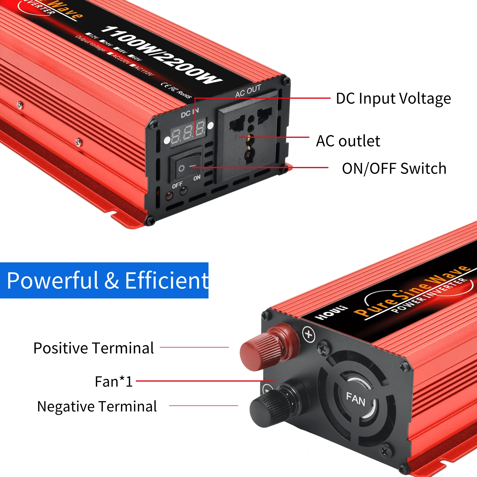 2kw car power inverter charger dc 12v 24v to ac 220v 230v 240v 2000watt invert sine pure convert