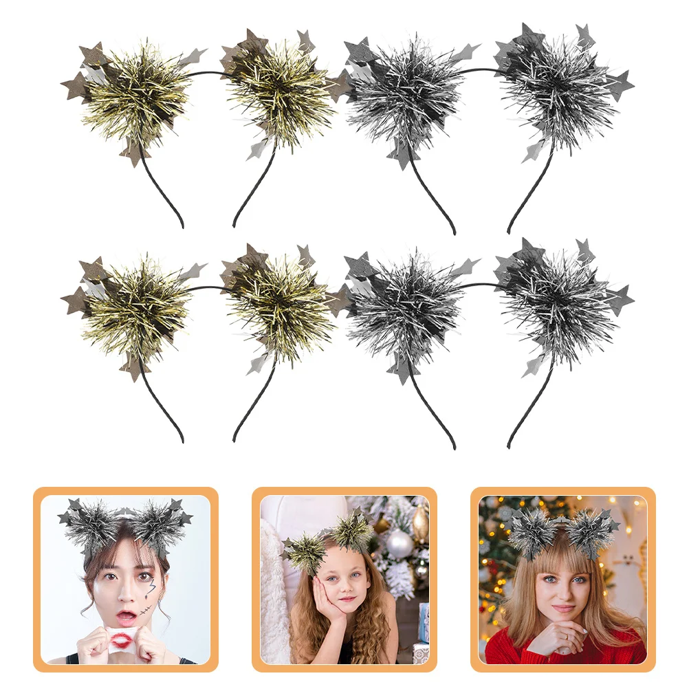 

4Pcs Glitter Star Headband Decorative Tinsel Hairband Party Birthday Festival Head Accessories for Women Girls