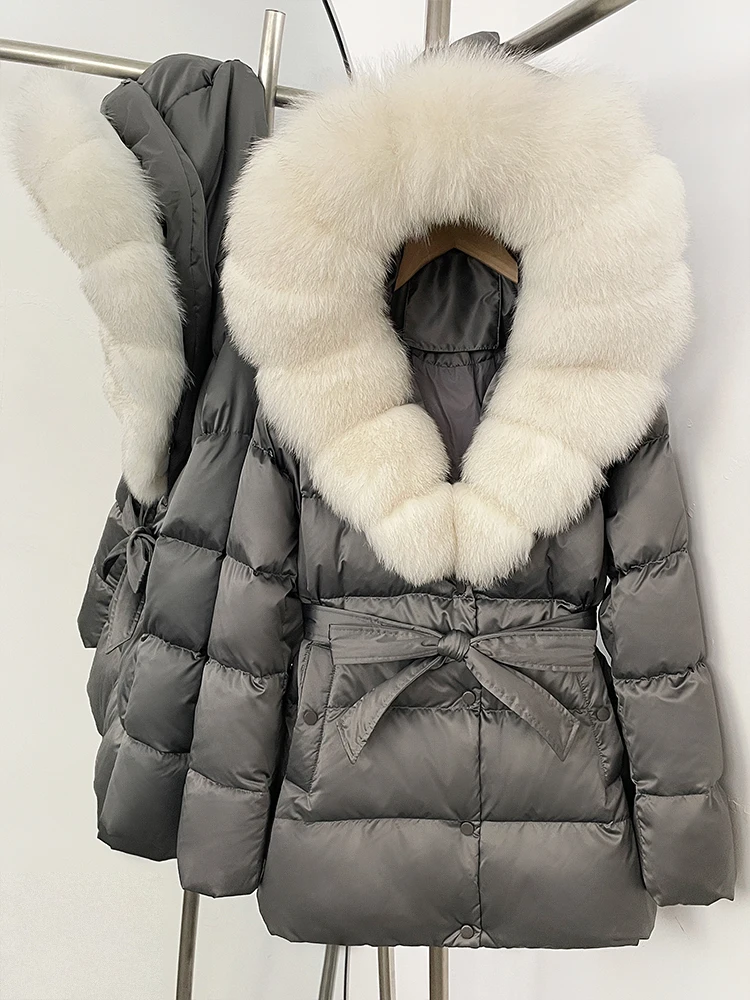 OFTBUY Winter 90% Duck Down Jacket Women Luxury Large Natural Silver Fox Fur Hooded Thick Warm Female Parkas Waterproof