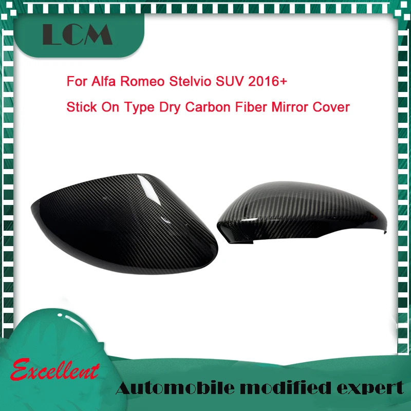 

Add On Style Mirror Caps Sticker For Alfa Romeo 2019+ Stelvio 2023+ Grecale SUV Dry Carbon Fiber Side RearView Cover Caps
