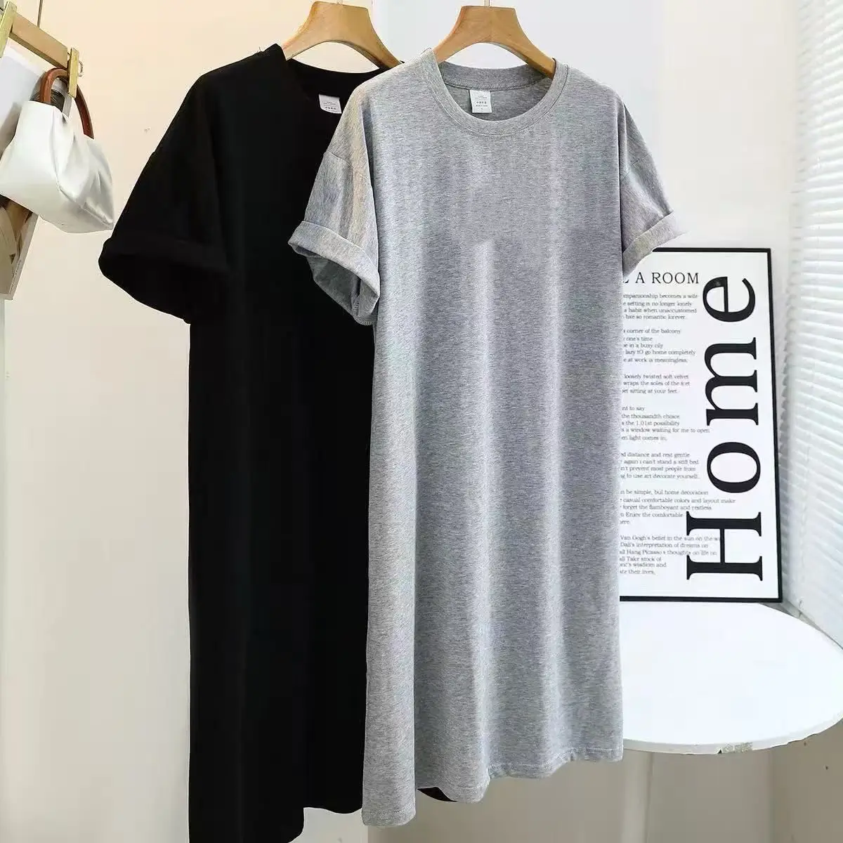 Coréen Sle décontracté ample grande taille Hong Kong Sle Design ort Sve mi-long fente T-shirt Dr peut être porté à l'extérieur