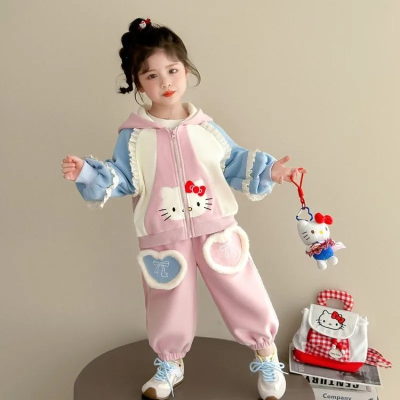 

Kawaii Hello Kitty Sanrio Children Cute Cartoon Comfortable Warm Jacket Student Coat Sportswear Trousers Birthday Gifts for Kids