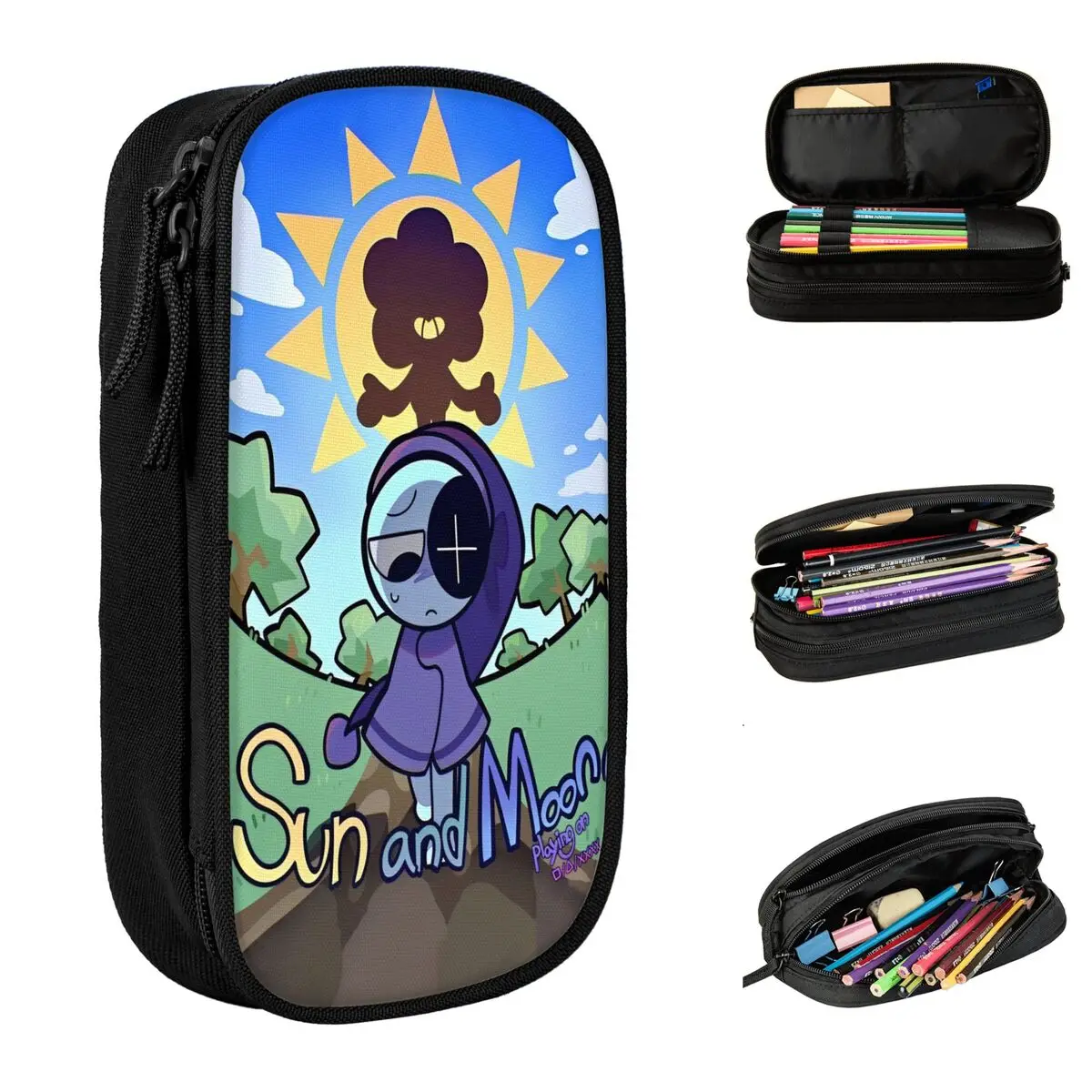 Dandys World Game Pen Box Dupla Camada Grande Capacidade Para Escola Sol e Lua Bolsa de Lápis Presente surpresa