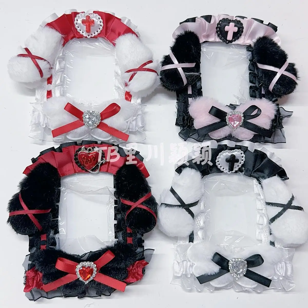 Photocard Holder Big Plush Ears Cute Kpop Cards Toploader Star-chasing Card3 Inch Small Card Ear-hanging Gothic Style