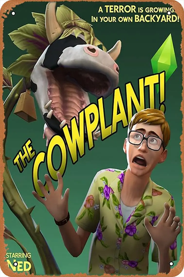 Wall Decor Sign - The Cowplant! Movie Poster - The Sims 4 Plumbob Basegame Poster Poster - 8X12 Inch Vintage Look Metal Sign,Bar