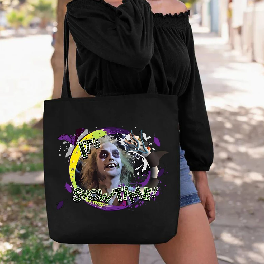 It's Showtime Horror Movie Tote Bag Michael Keaton Movie Canvas Bags Tim Burton Inspired Halloween Film Women Handbag Tote Bags