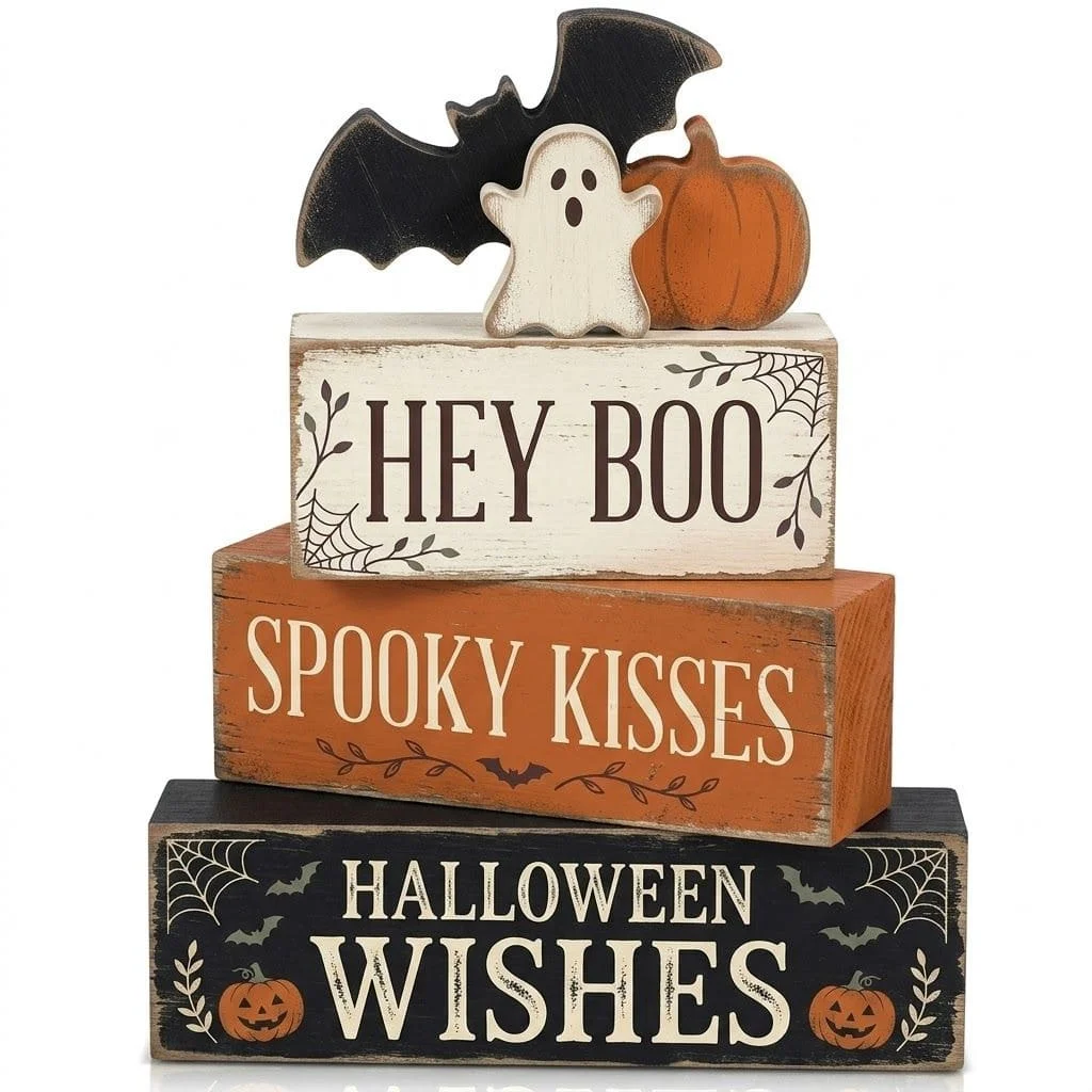 EARLIGROW Halloween-Themed Decorations, Interesting Ghosts And Related Slogans, Featuring Elements Of Pumpkins, Ghosts And Bats, Center Decorations For Holiday Parties At The Dining Table, Suitable For Layer Trays Decoration