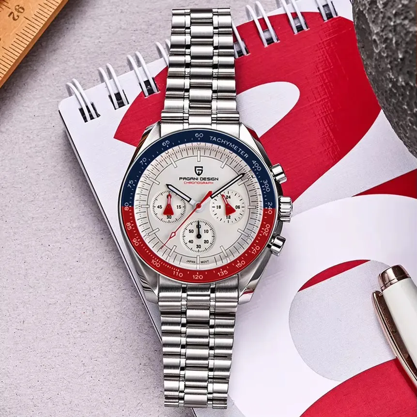 

PAGANI DESIGN Quartz Auto Date Speed Luxury Chronograph AR Sapphire Japan Movt Waterproof Men watch All Steel Waterproof Watch