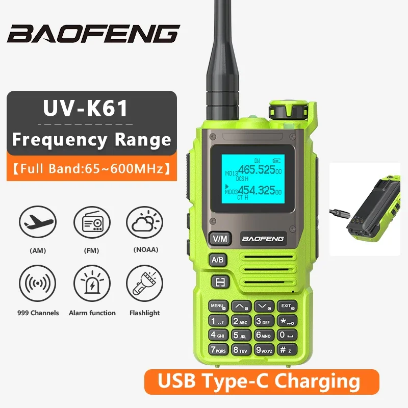 Baofeng UV-K61 Walkie Talkie Air Band Wireless Copy Frequency AM FM 999CH Full Band NOAA Type-C Upgraded UV-K6 Ham Two Way Radio