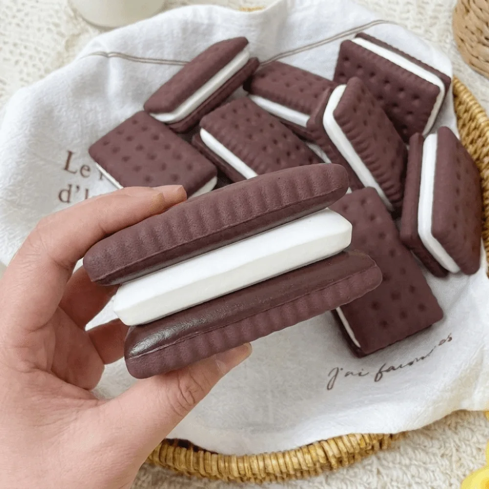 Novelty Simulation Cookie Squeeze Slow Rebound Biscuit Soft Texture Soda Cracker Fidget Simulated Biscuit Portable