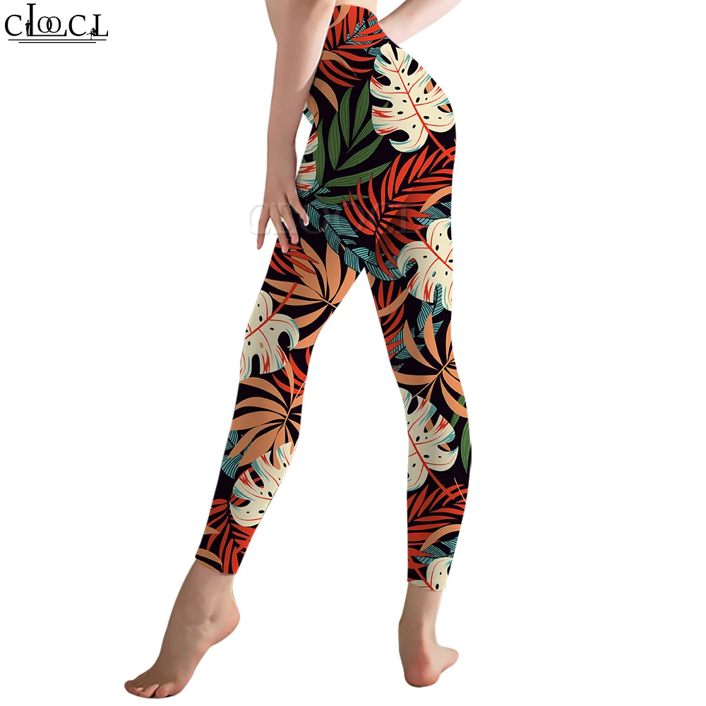 CLOOCL-Leggings con estampado de hojas tropicales para mujer, pantalones con estampado 3D para entrenamiento femenino, Push Up, trote, mallas ajustadas transpirables para gimnasio