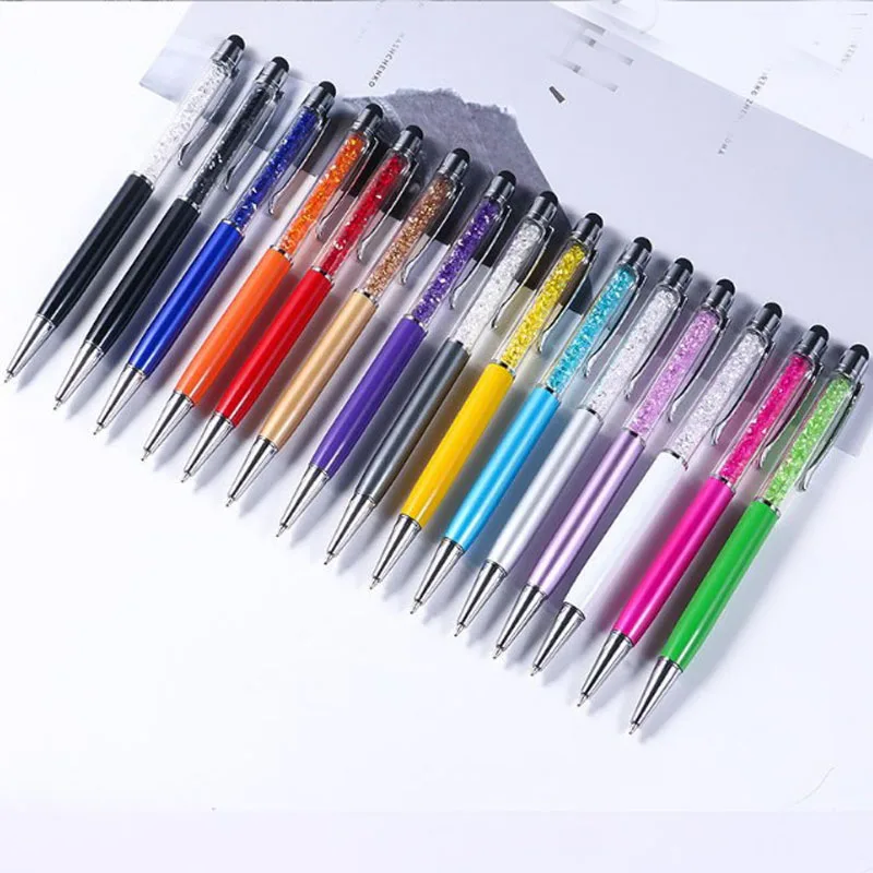 

6 Pcs Crystal Ballpoint Pens Office Women Girls Wedding Supply Pen 0.5mm Black ink School Metal Writing Pen Stylus Touch Pens