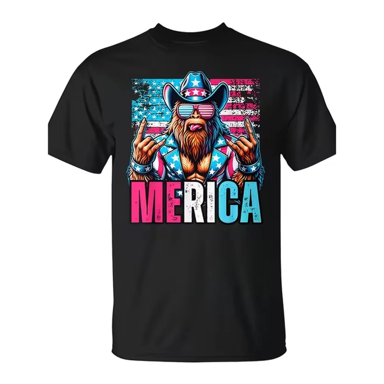 Sasquatch A N Flag Cowboy Rocker T Shirt Unisex For Daily Wear 2026 Funny Mens T Shirt Summer Trendy Streetwear Fashion Top Quality Comfortable Casual Printed T Shirt Pure Cotton 180G