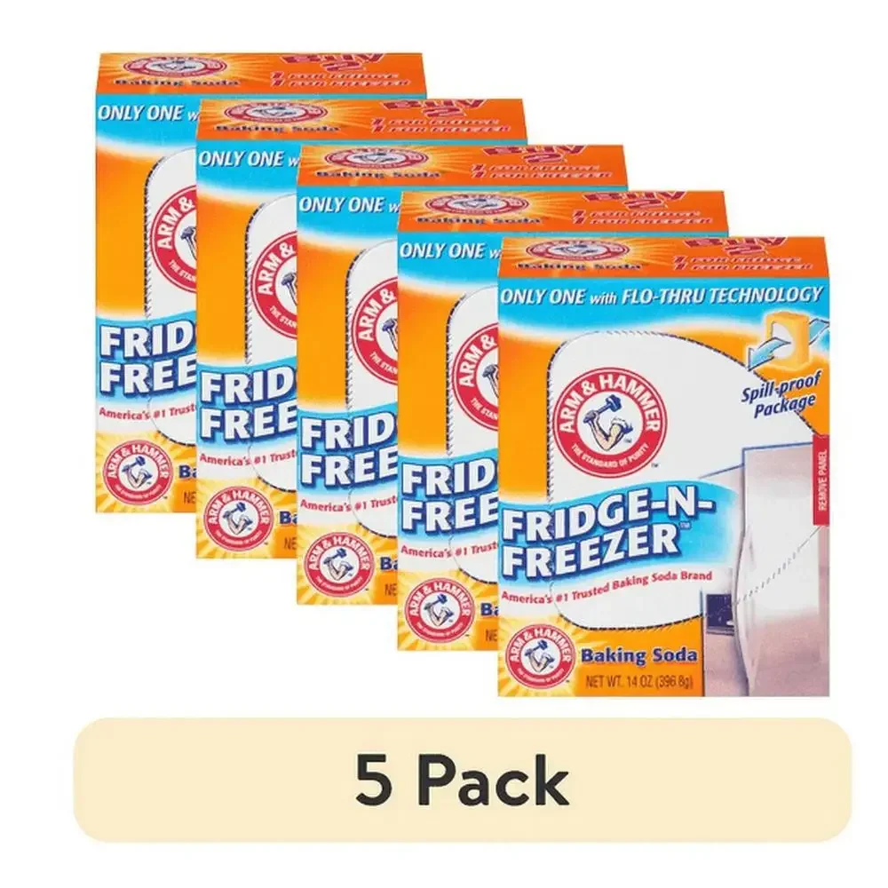 5 Pack Baking Soda Fridge and Freezer Odor Absorber 14 oz Pure Deodorizer Food Freshness Shelf-Stable Easy Air Flow Maximum Odor