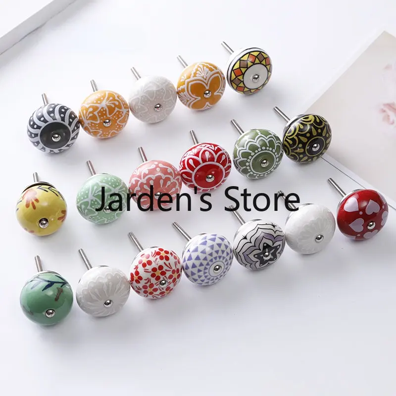 Pastoral style Painted Ceramic 40mm Round Bedroom Cabinet Door Drawer Kitchen Handle Drawer Furniture Box Knobs