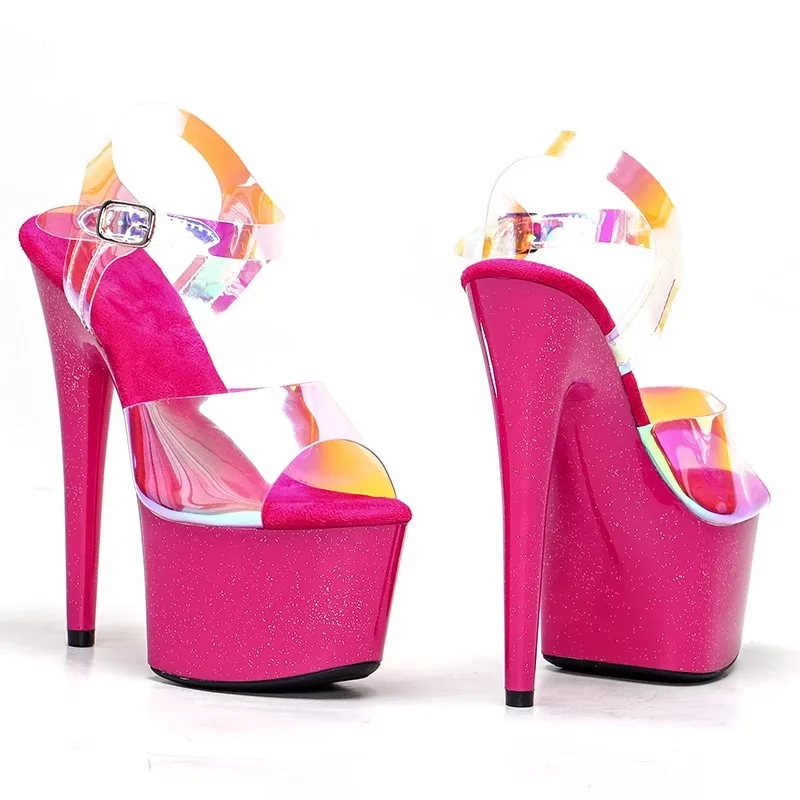 LAIJIANJINXIA New 17CM/7Inch PVC Upper Sexy Exotic Women Sandals Platform Fashion High Heels Pole Dancing Shoes 078