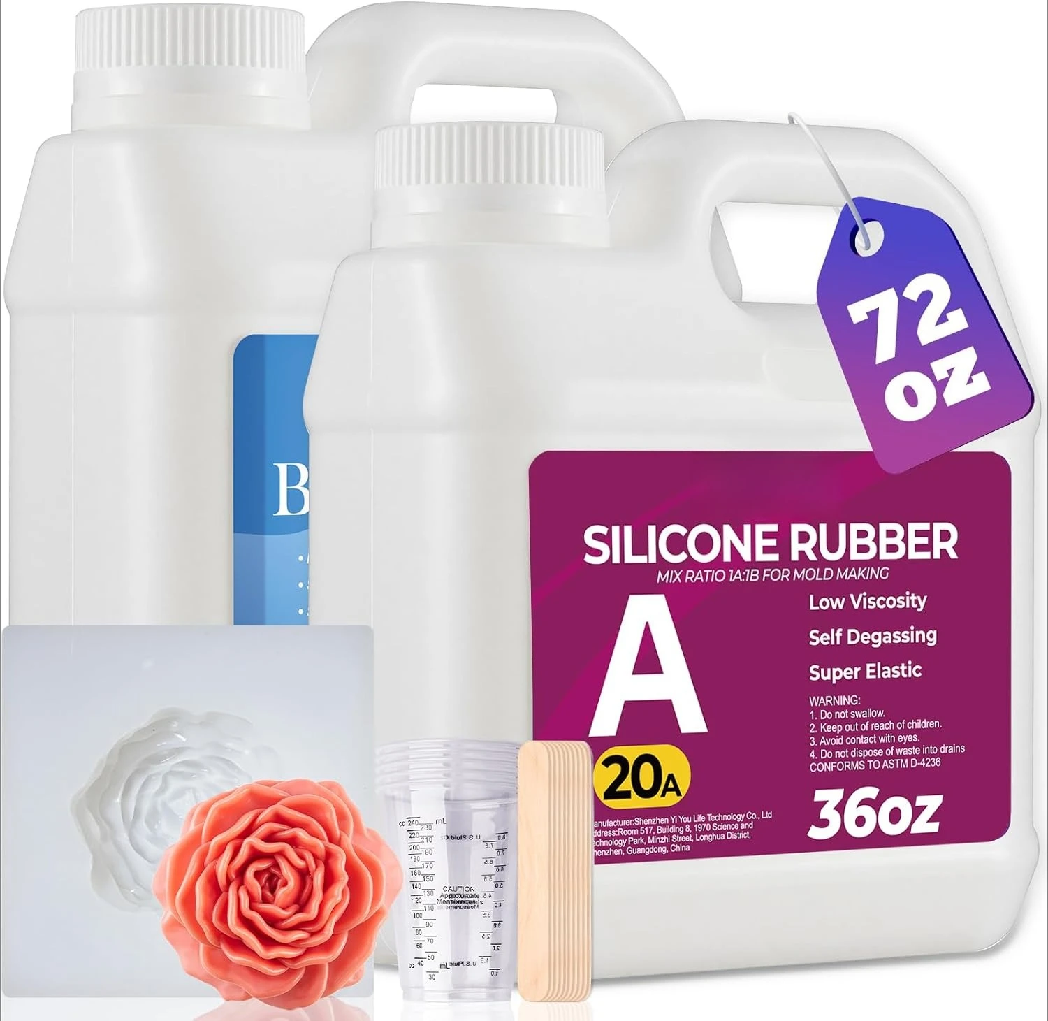 

Silicone Mold Making Kit 72oz, 20A Non-Toxic Silicone Rubber for Mold Maker, Beginners, Ideal Liquid Silicone for Casting Resin, 3D Molds, 1:1 Mixing by Weight, Translucent