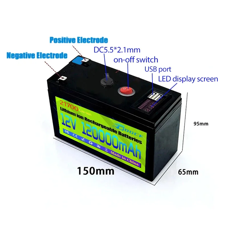 21700 Lithium Batterij Pack 12V 120ah Gloednieuwe Sproeier Volt Ingebouwde Hoge Stroom 30a Bms Voor Gloednieuwe Elektrische Auto Accu