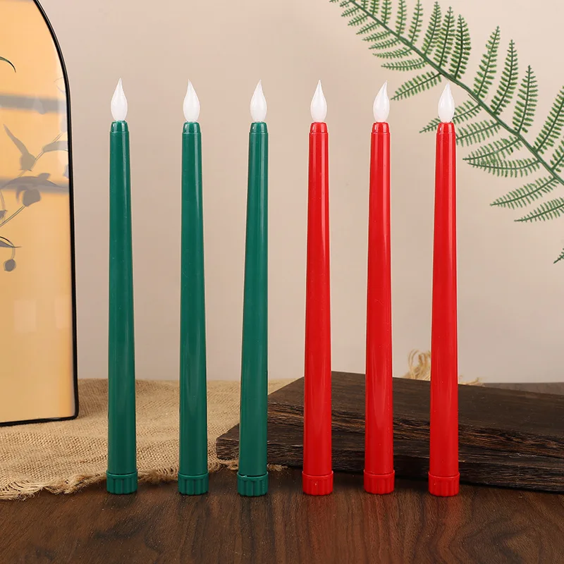 6 Stück ferngesteuerte Kwanzaa LED-Kerzen, grün, rot, schwarz, konische Kerzenhalter, elegant, metallisch, für Kranz, Kirche, Weihnachten 