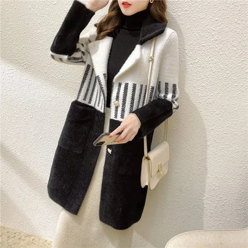 Faux Mink Coat Women double-sided Suede 2022 Winter New Fashion Loose Woolen Coat Female Large Size Stitching Long Outerwear