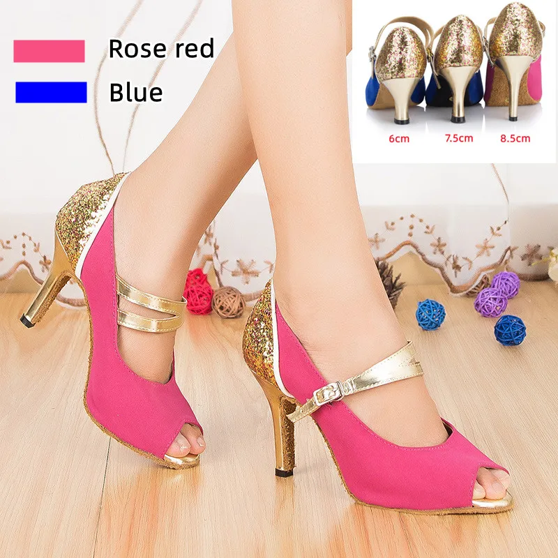 Sexy Women Party Modern Dance Shoes Soft Bottom Latin Dance Shoes Woman Salsa Dance Shoes Peep Toe High Heels