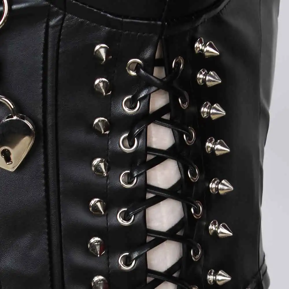 Goth Tops PU Leather Black Vkei Festival Emo Clothing Rave Cyber Punk Rock Clothes 90s Gothic Tank Grunge Y2K T-shirt Spikes
