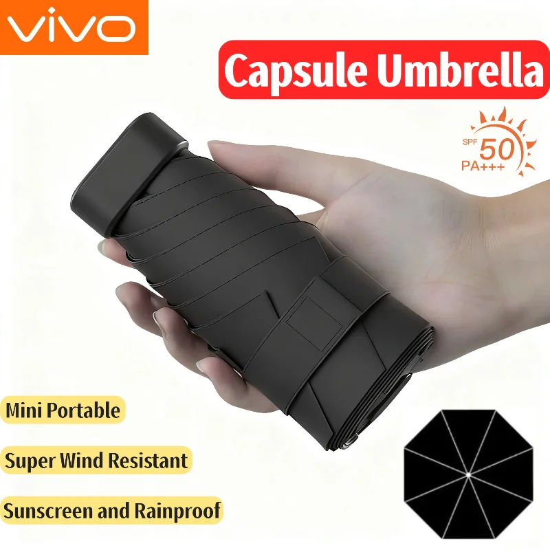 

Ультракомпактный мини-зонт VIVO с черным покрытием, портативный карманный зонт для защиты от солнца и дождя, легкий дорожный зонт для женщин и мужчин