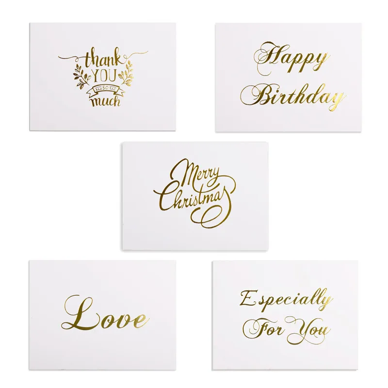 48pcs Mini Gold Embossed Thank you Card Valentine Happy Birthday Christmas Party Wedding Invitations Letter Greeting Cards