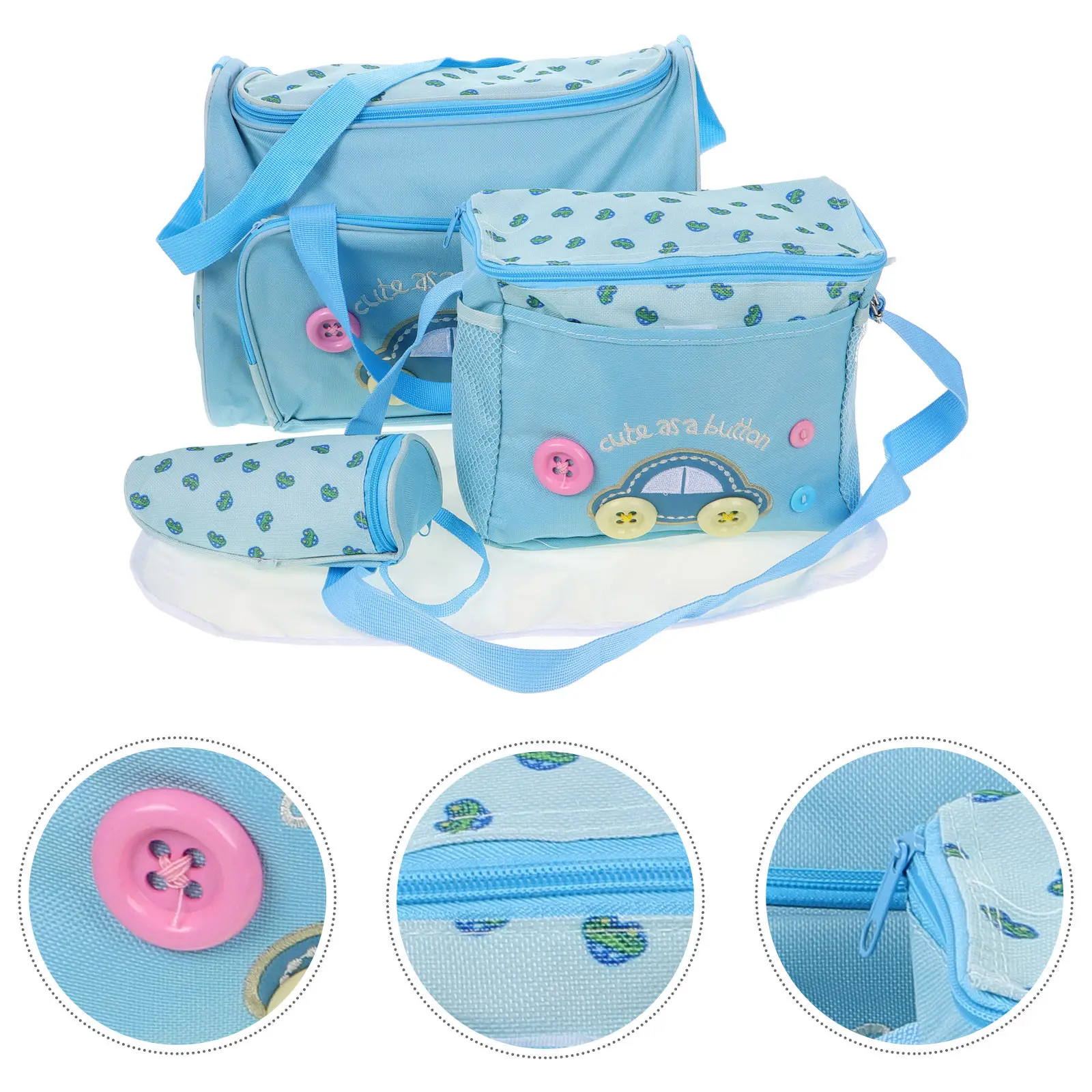 

4-in-1 Sky-Blue Baby Diaper Travel Bag Set Large Capacity Mummy Handbag Waterproof Oxford Fabric Multi-Functional Tote with