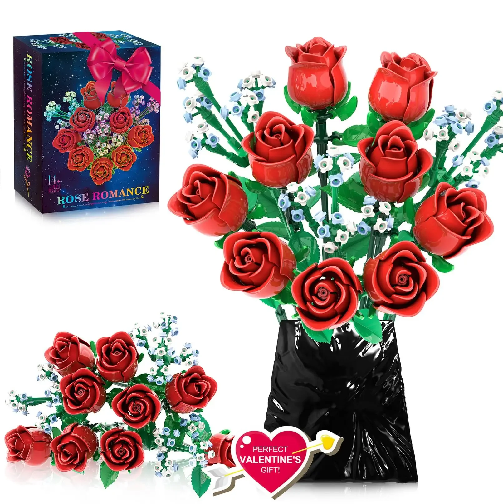 649PCS Romantic Rose Flower Building Blocks Preserved Flower Rose Bouquet Model Bricks Home Decoration Romantic Gifts For Girls
