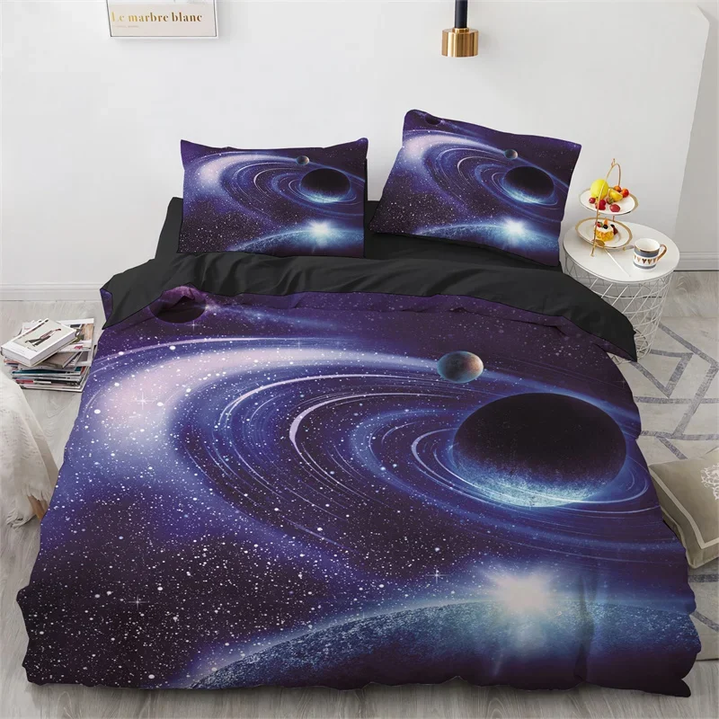 Galaxy Duvet Cover Twin King Size For Teens Kids Boys Starry Sky Bedding Set Microfiber Outer Space Theme Decor Comforter Cover