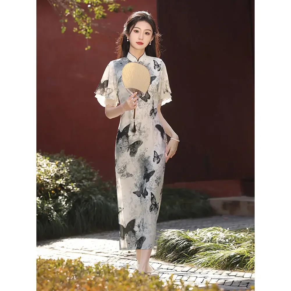 

Изысканное улучшенное Qipao, новинка 2023 года, летнее повседневное платье феи Qipao для молодых девушек, длинное стильное утягивающее новое современное восточное платье