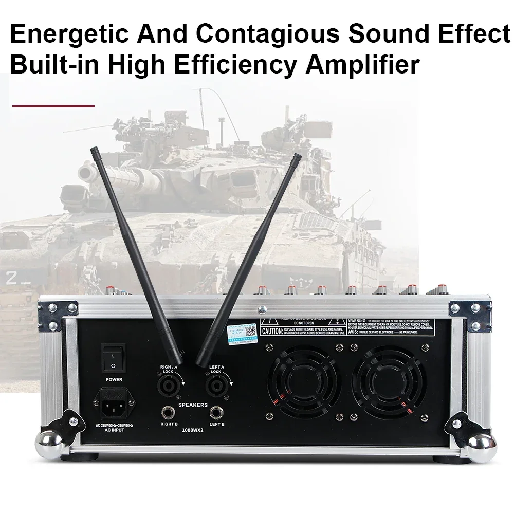 

Biner GT8M Professional 8 Channel Audio Power Amplifier With Two Wireless Microphones For Stage Wedding Powered Audio Mixer