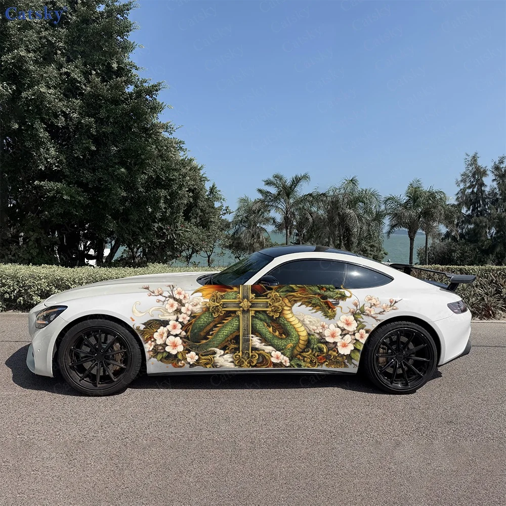 2Pcs Yellow Orange Abstract Paint Streaks Car Body Side Sticker, Automotive Door Side Graphics for Car, Car Decoration Accessory