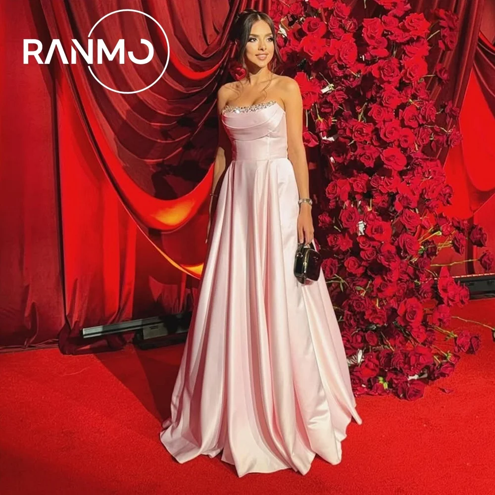 

Ranmo 2026, розовое изысканное трапециевидное платье для дня рождения, расшитое бисером, без рукавов, без бретелек, вечернее платье для выпускного вечера по индивидуальному заказу с высоким разрезом по бокам