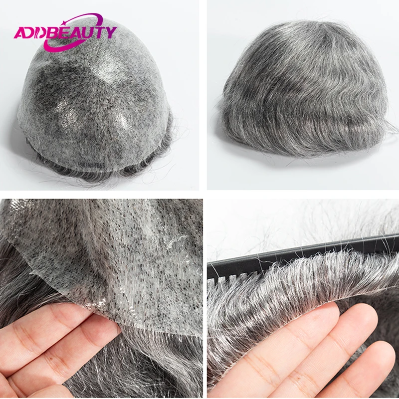 Men Toupee Prosthetic Hair Full PU 0.12-0.14cm Human Hair System Thin Skin Indian Remy Hair Men Wig Hairpiece Natura Hairline