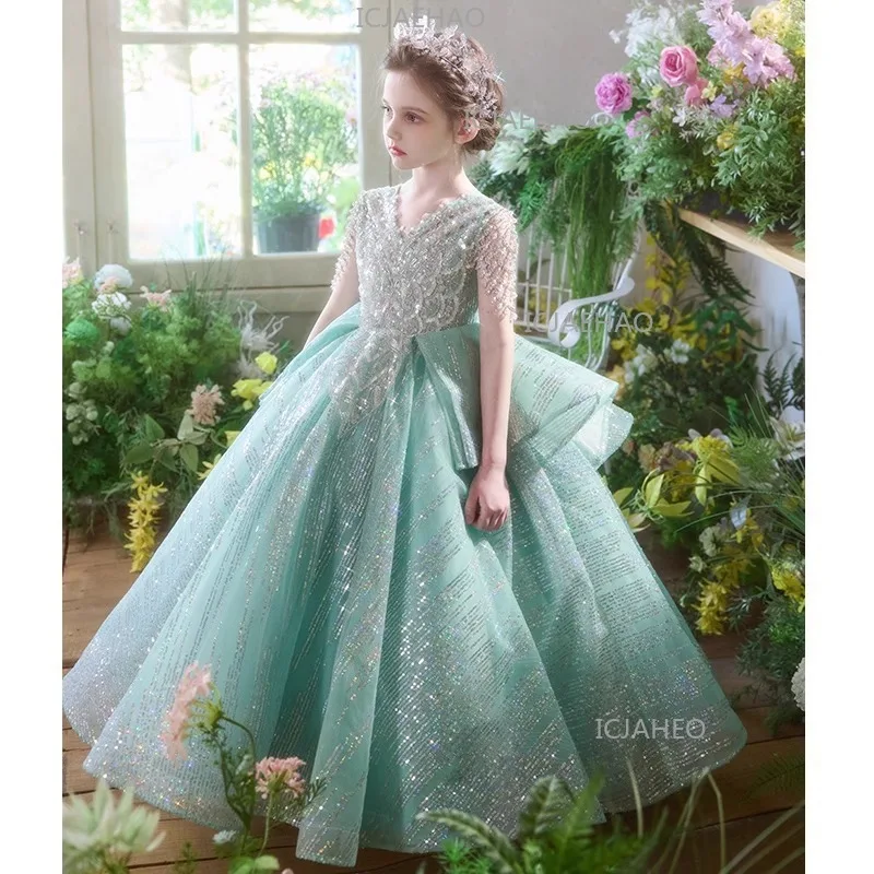 High-end Luxury Flower Girl Girl Evening Gown Ten Years Old Birthday Princess Dress Wedding Host Piano Performance Dress Catwalk