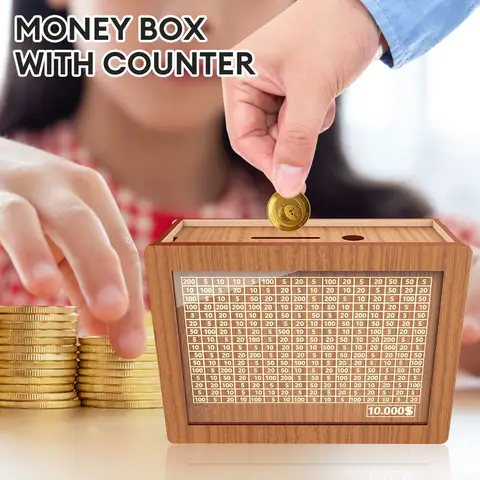 Money Box with Counter Money Saving Box Cash Vault Retro Style Wooden Piggy Bank Handmade Saving Money Goal for Child Adult