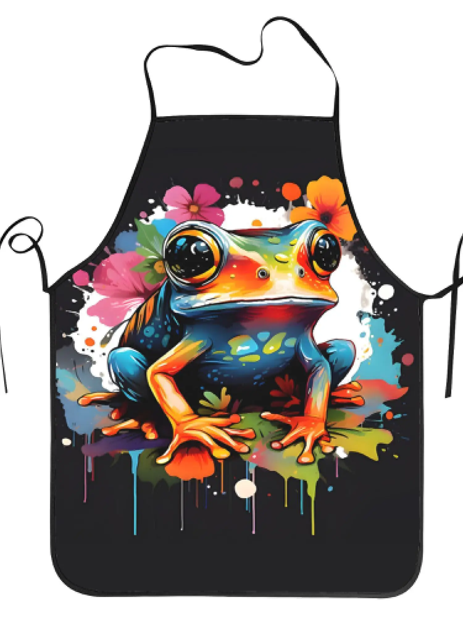 

Красочный художественный фартук в виде лягушки из полиэстера с дизайном брызг краски, регулируемые шейные ремни для ресторана приготовления пищи