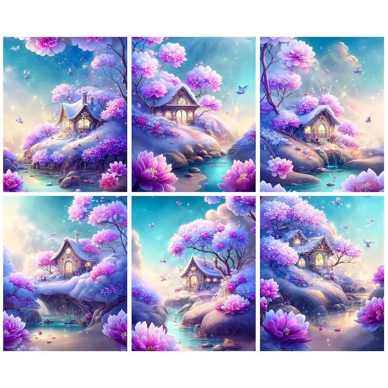 

CHENISTORY Purple Flowers Paint By Number Drawing On Canvas Art Gift Diy Pictureshouse Landscape Kits Home Decoration