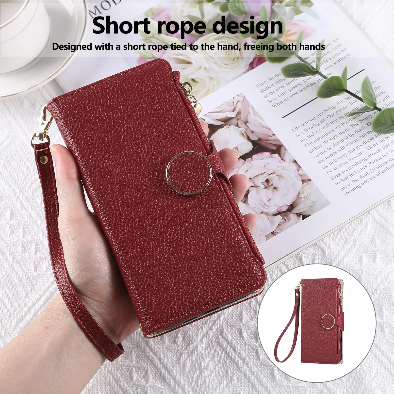 For Google Pixel 11 10 9 8 Pro XL A Handbag Style Wallet Shell With Zip Coin Pocket And Metal Buckle Snap Button Keychain