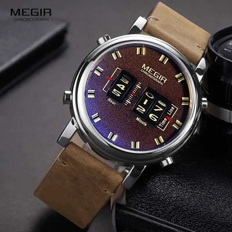 MEGIR 2020 New Luxury Watches Men Military Sport Roller Pointer Quartz Watch Man Fashion Stainless Steel Mesh Strap Wristwatch