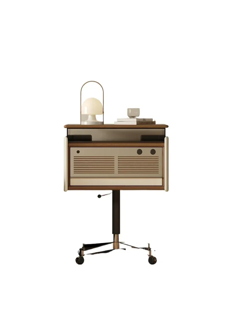 

Retro solid wood edge sofa side cabinet mobile lifting bedside table living room record cabinet