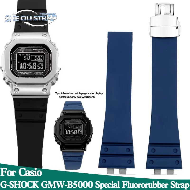 

Для Casio G-SHOCK GMW-B5000 GM-B2100: Мужской специальный ремешок из фторкаучука, водонепроницаемый, потоустойчивый, серебристый, синий, черный.