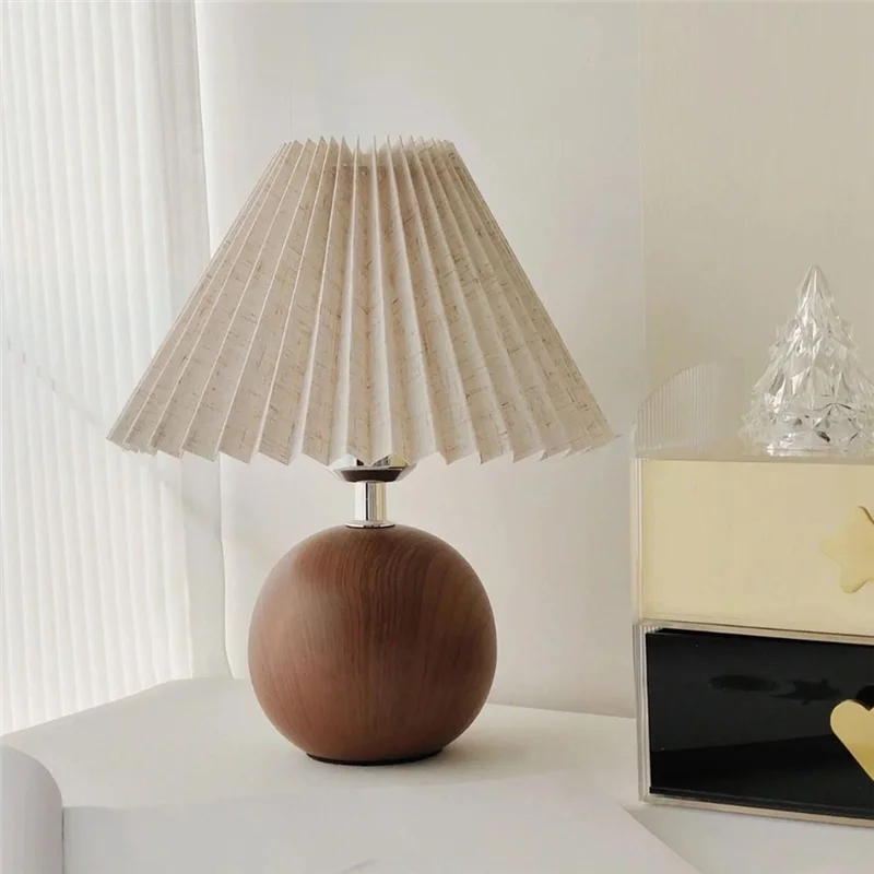 

ABKW-Pleated Fabric LED Table Lamp Nordic USB Plug For Home Bedroom For Living Room Atmosphere Decoration